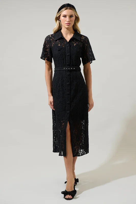 Midi dresses with one - shoulder designs for a modern and asymmetric style Carlini Lace Button Up Midi Dress Midi dresses with one - shoulder designs for a modern and asymmetric style Carlini Lace Button Up Midi Dress