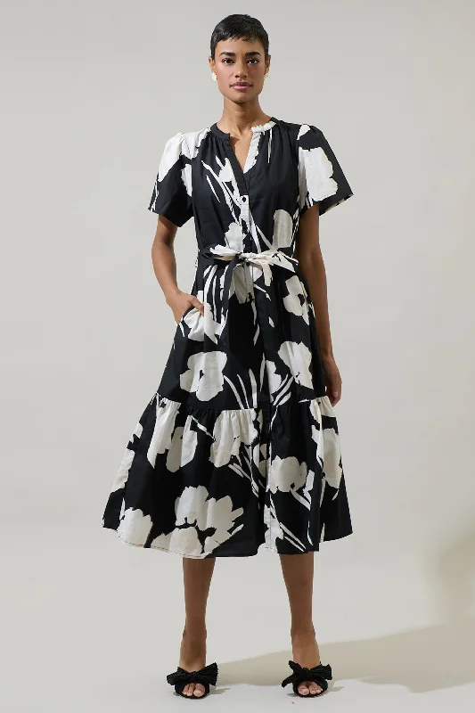 Midi dresses with satin - finish fabrics for a luxurious feel Shadow Floral Cora Button Up Midi Dress Midi dresses with satin - finish fabrics for a luxurious feel Shadow Floral Cora Button Up Midi Dress