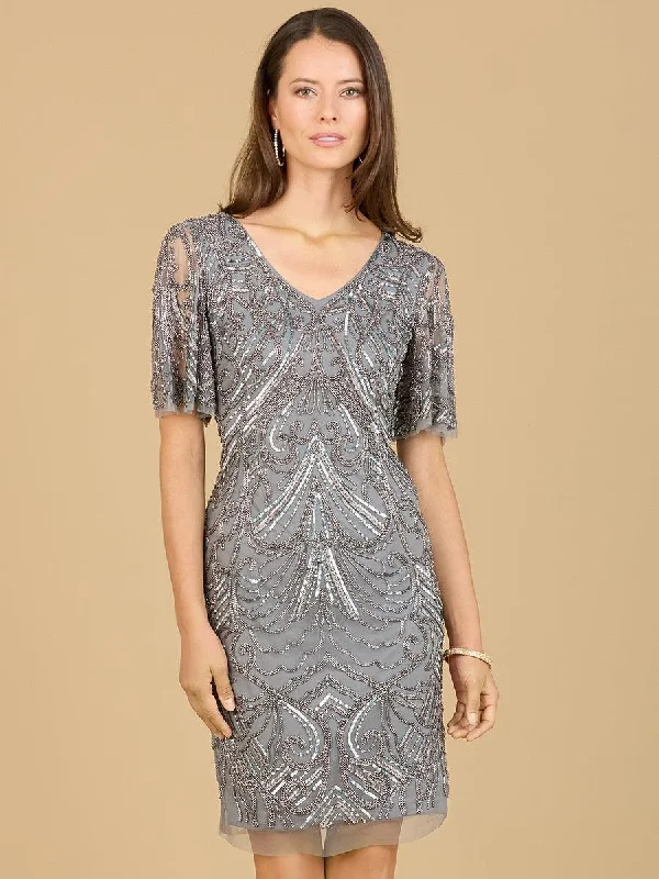 Illusion - neck wedding dresses with delicate lace Lara Dresses 29182 Short Sleeve Cocktail Dress Illusion - neck wedding dresses with delicate lace Lara Dresses 29182 Short Sleeve Cocktail Dress