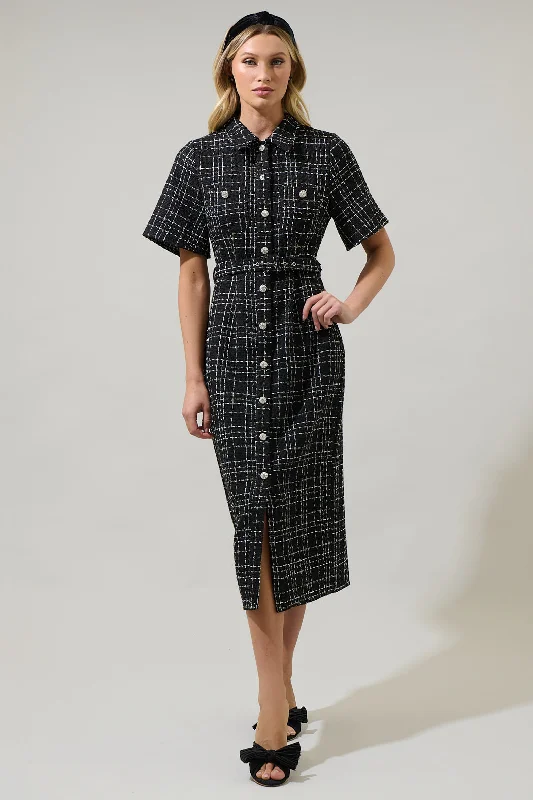 Midi dresses with satin - finish fabrics for a luxurious feel Brook Tweed Button Down Midi Dress Midi dresses with satin - finish fabrics for a luxurious feel Brook Tweed Button Down Midi Dress