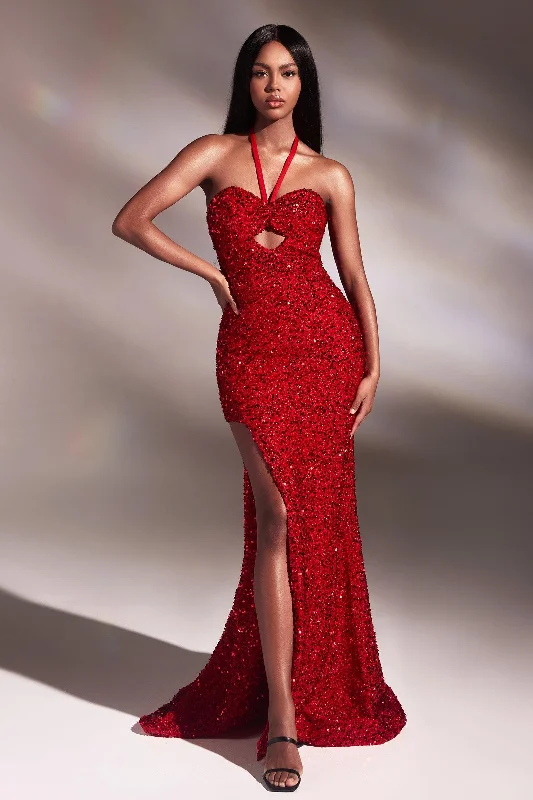 Illusion - neck wedding dresses with delicate lace Cinderella Divine CD883 Long Halter Evening Gown Illusion - neck wedding dresses with delicate lace Cinderella Divine CD883 Long Halter Evening Gown