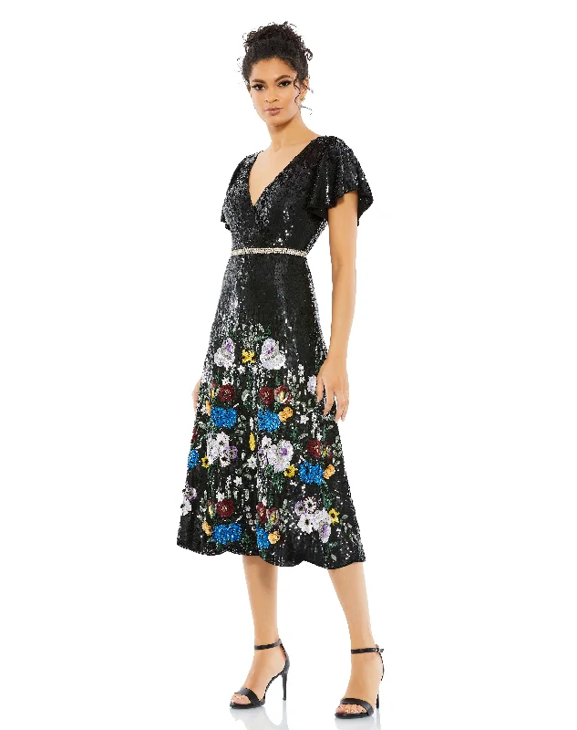 Maternity dress for a dinner date with partner Mac Duggal 93594 A Line Floral Sequin Cocktail Dress Maternity dress for a dinner date with partner Mac Duggal 93594 A Line Floral Sequin Cocktail Dress