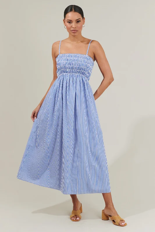Midi dresses with keyhole backs for a flirty and unexpected detail Bartlett Striped Smocked Midi Dress Midi dresses with keyhole backs for a flirty and unexpected detail Bartlett Striped Smocked Midi Dress
