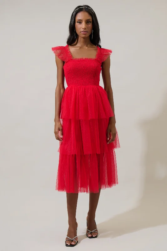 Midi dresses with cold - shoulder cutouts for a trendy style Valle Vista Tulle Smocked Midi Dress Midi dresses with cold - shoulder cutouts for a trendy style Valle Vista Tulle Smocked Midi Dress