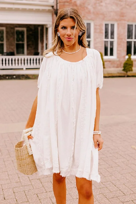 Polyester mini dresses for easy care California Casa Shift Dress In Ivory