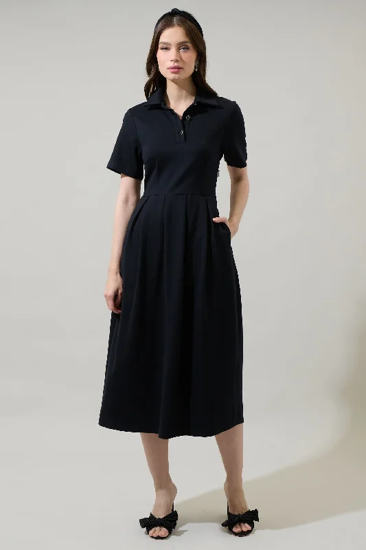 Midi dresses with lace - up fronts for a unique and adjustable style Aimee Collared Pleated Midi Dress Midi dresses with lace - up fronts for a unique and adjustable style Aimee Collared Pleated Midi Dress