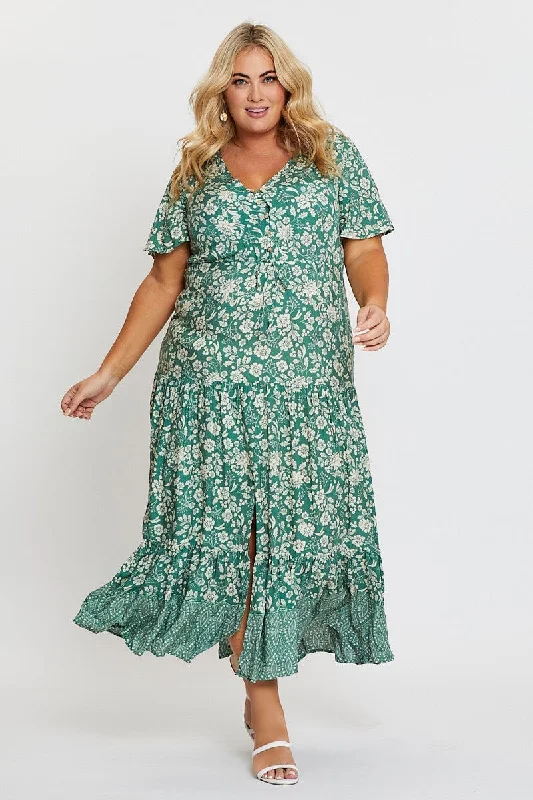 Wrap - style midi dresses in silk for a sophisticated office look Boho Print Midi Dress V-neck Short Sleeve Wrap - style midi dresses in silk for a sophisticated office look Boho Print Midi Dress V-neck Short Sleeve