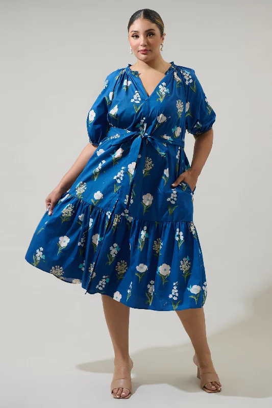 Wrap - style midi dresses in silk for a sophisticated office look Madison Floral Wynette Tiered Midi Dress Curve Wrap - style midi dresses in silk for a sophisticated office look Madison Floral Wynette Tiered Midi Dress Curve