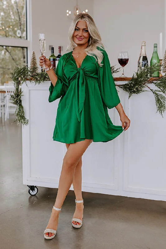 Mini dresses with high - low hems for a modern twist Sweetest Secret Front Tie Dress In Hunter Green Mini dresses with high - low hems for a modern twist Sweetest Secret Front Tie Dress In Hunter Green