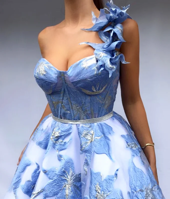 Sheer mini dresses with lace inserts Blue Jordan Gown