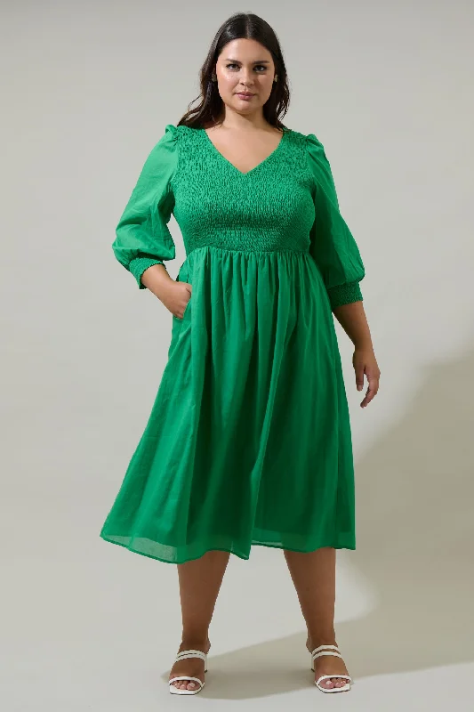 Midi dresses with wrap - around skirts for a customizable fit Zelda Smocked Long Sleeve Cotton Voile Midi Dress Curve Midi dresses with wrap - around skirts for a customizable fit Zelda Smocked Long Sleeve Cotton Voile Midi Dress Curve