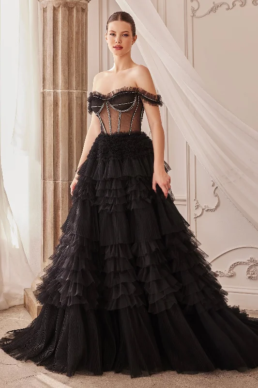 Off - the - shoulder wedding dresses with ruffled sleeves Andrea & Leo A1150 Strapless Ruffle Tulle Gown Off - the - shoulder wedding dresses with ruffled sleeves Andrea & Leo A1150 Strapless Ruffle Tulle Gown