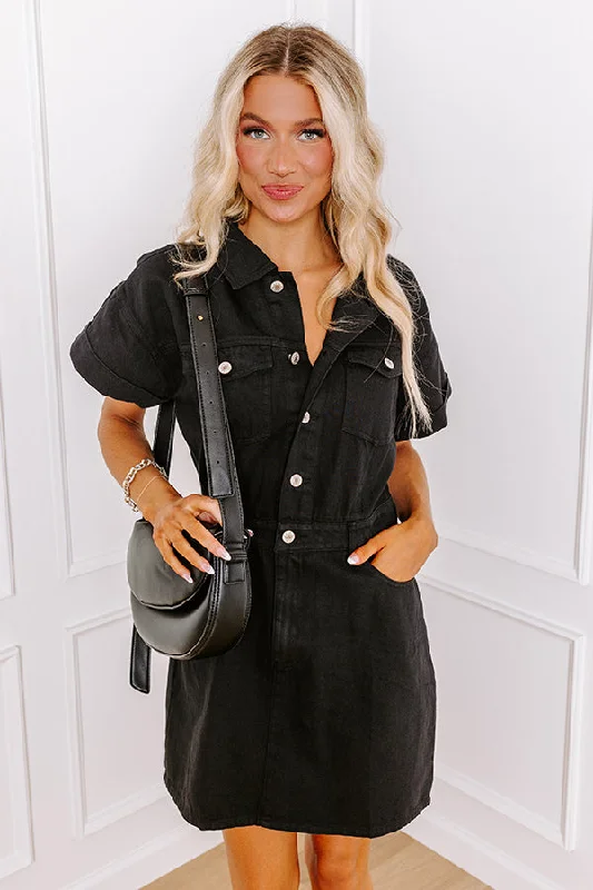 Mini dresses with ribbed textures for a unique appearance Bring On The Weekend Denim Dress In Black Mini dresses with ribbed textures for a unique appearance Bring On The Weekend Denim Dress In Black