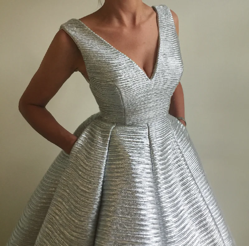 Mini dresses with abstract prints for an artistic look Silvery Chalice Gown