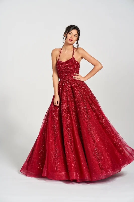 Maternity dress for a baby's first visit to the ballet Colette CL12221 Halter Formal Prom Beaded Long Dress