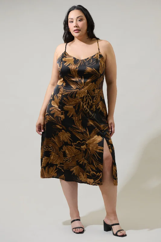 Plaid midi dresses for a fall - themed family gathering Palm Tropics Midnight Parting Ways Satin Midi Dress Curve Plaid midi dresses for a fall - themed family gathering Palm Tropics Midnight Parting Ways Satin Midi Dress Curve