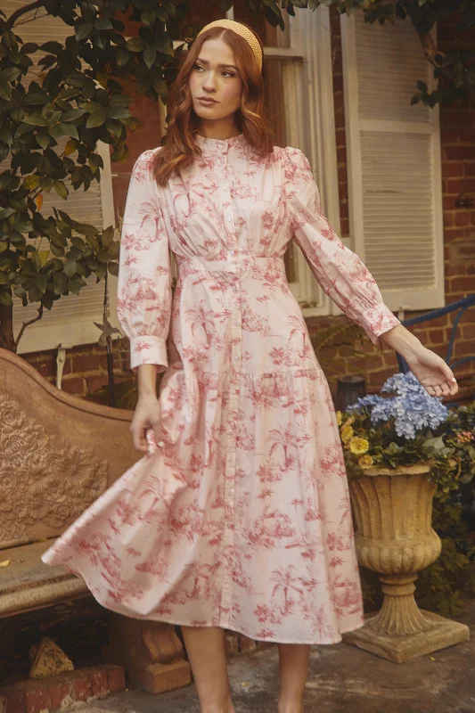 Midi dresses with pom - pom trims for a playful and festive look Del Rey Toile Button Up Midi Dress Midi dresses with pom - pom trims for a playful and festive look Del Rey Toile Button Up Midi Dress