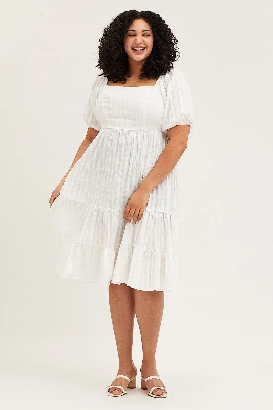 Sheath midi dresses with beaded embellishments for a formal occasion White Midi Dress Square Neck Short Sleeve Sheath midi dresses with beaded embellishments for a formal occasion White Midi Dress Square Neck Short Sleeve