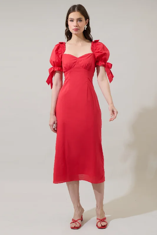Midi dresses with belted waists to accentuate the figure Genola Bow Midi Dress
