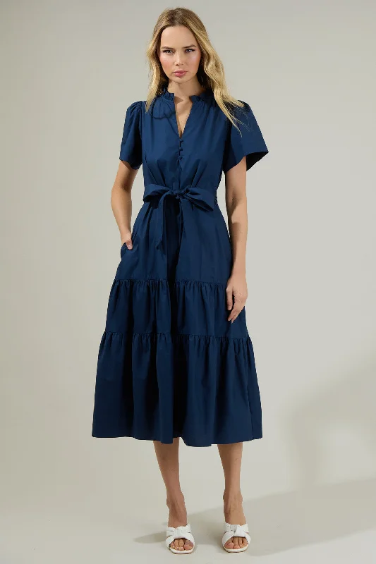 Midi dresses with ruched sleeves for a more fitted and stylish arm look Britt Poplin Tiered Midi Dress Midi dresses with ruched sleeves for a more fitted and stylish arm look Britt Poplin Tiered Midi Dress