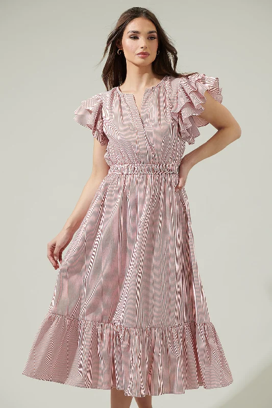 Midi dresses with empire waists for a flattering maternity option Priscilla Striped Jelina Ruffle Sleeve Midi Dress Midi dresses with empire waists for a flattering maternity option Priscilla Striped Jelina Ruffle Sleeve Midi Dress