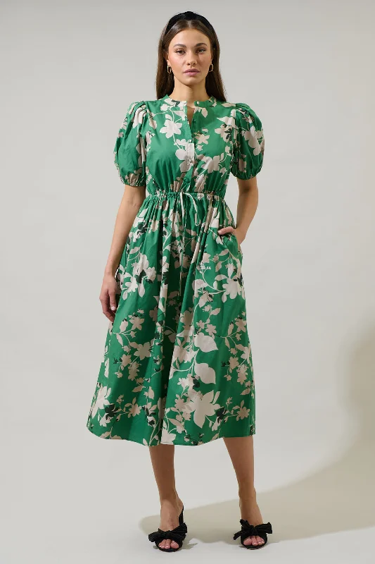 Midi dresses with tassel accents for a bohemian and free - spirited style Nora Floral Terri Button Down Midi Dress Midi dresses with tassel accents for a bohemian and free - spirited style Nora Floral Terri Button Down Midi Dress