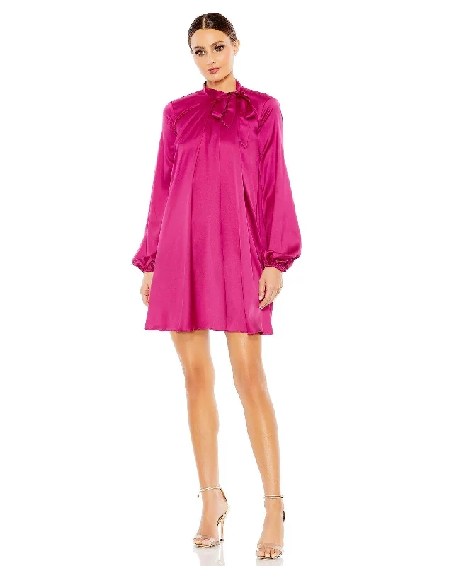 Vintage - themed wedding dresses with pearl accents Mac Duggal 55968 Long Sleeve Satin Cocktail Dress Vintage - themed wedding dresses with pearl accents Mac Duggal 55968 Long Sleeve Satin Cocktail Dress