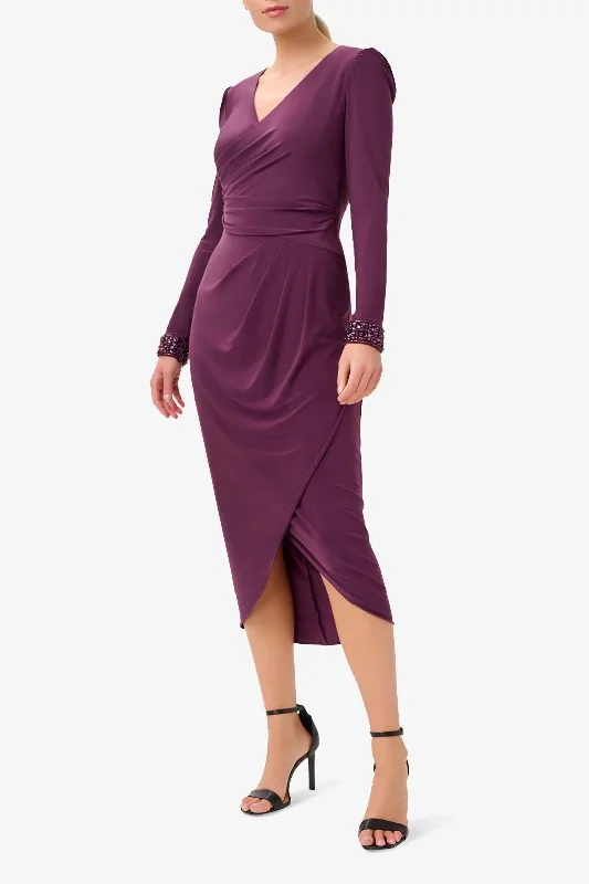 Embroidered wedding dresses with metallic threads Adrianna Papell AP1E210005 Long Sleeves Beaded Cuffs Formal Jersey Midi Dress Embroidered wedding dresses with metallic threads Adrianna Papell AP1E210005 Long Sleeves Beaded Cuffs Formal Jersey Midi Dress