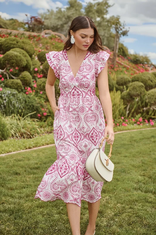 Midi dresses with metallic threads for a glamorous evening event Ines Eyelet Floral Zayla Poplin Midi Dress Midi dresses with metallic threads for a glamorous evening event Ines Eyelet Floral Zayla Poplin Midi Dress