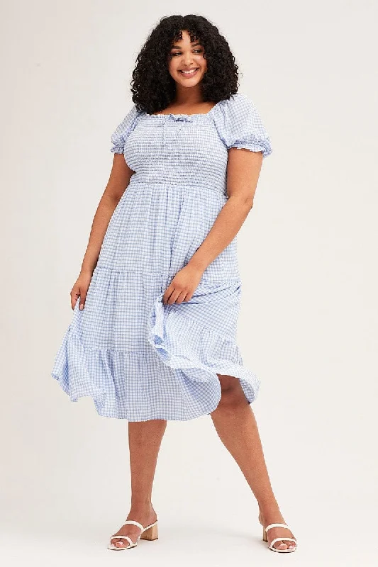 Midi dresses with pleated bodices for a classic and tailored look Check Short Sleeve Tiered Midi Dress Midi dresses with pleated bodices for a classic and tailored look Check Short Sleeve Tiered Midi Dress