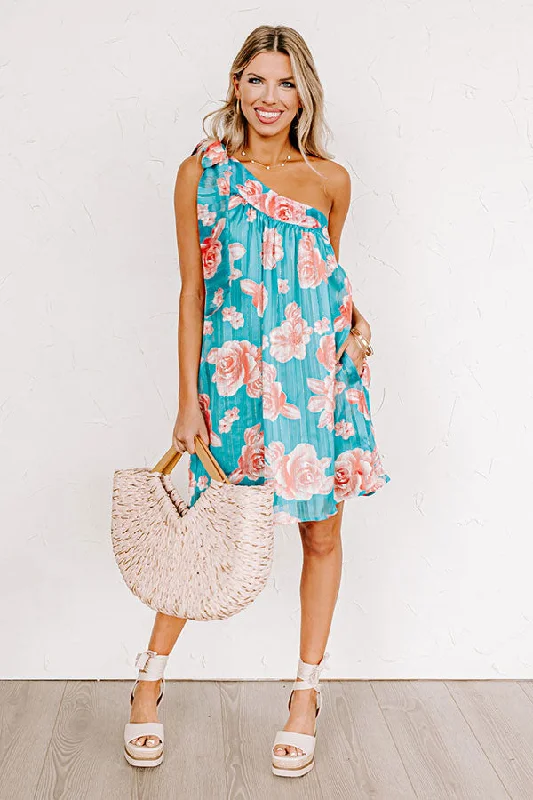Mini dresses with keyhole necklines Be Mine Forever Floral Dress in Turquoise