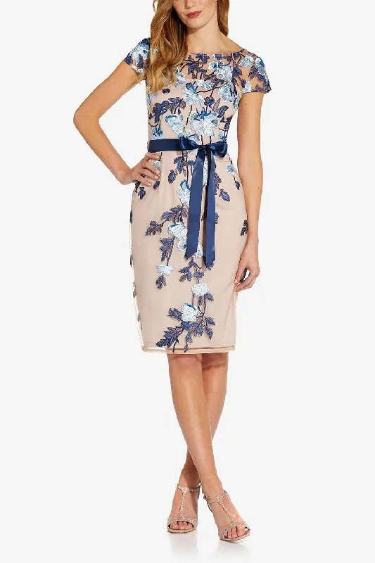Boho - inspired wedding dresses with floral embroidery Adrianna Papell AP1E209198 P Short Sleeves Ribbon Bow Waist Detail Midi Formal Dress Boho - inspired wedding dresses with floral embroidery Adrianna Papell AP1E209198 P Short Sleeves Ribbon Bow Waist Detail Midi Formal Dress