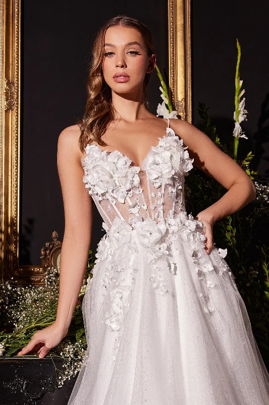 A - line wedding dresses with a beaded neckline​ Cinderella Divine CM321W Spaghetti Strap Wedding Gown