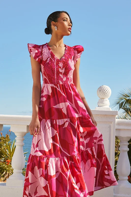 Midi dresses with abstract art prints for an artistic statement Mila Floral Sunfire Smocked Bodice Tiered Midi Dress Midi dresses with abstract art prints for an artistic statement Mila Floral Sunfire Smocked Bodice Tiered Midi Dress