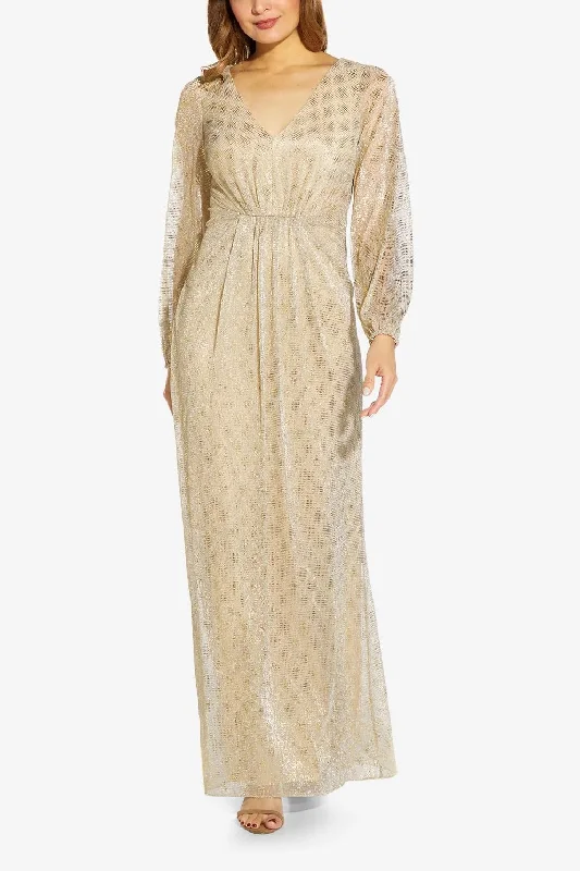 Wedding dresses with a ruched bodice for a textured look Adrianna Papell AP1E209111 V- Neck Bishop Long Sleeves Formal Long Dress Wedding dresses with a ruched bodice for a textured look Adrianna Papell AP1E209111 V- Neck Bishop Long Sleeves Formal Long Dress