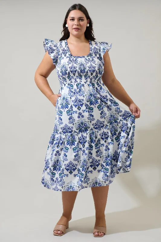 Midi dresses with sheer panels for a touch of allure Viara Floral Giza Glare Smock Tiered Midi Dress Curve Midi dresses with sheer panels for a touch of allure Viara Floral Giza Glare Smock Tiered Midi Dress Curve