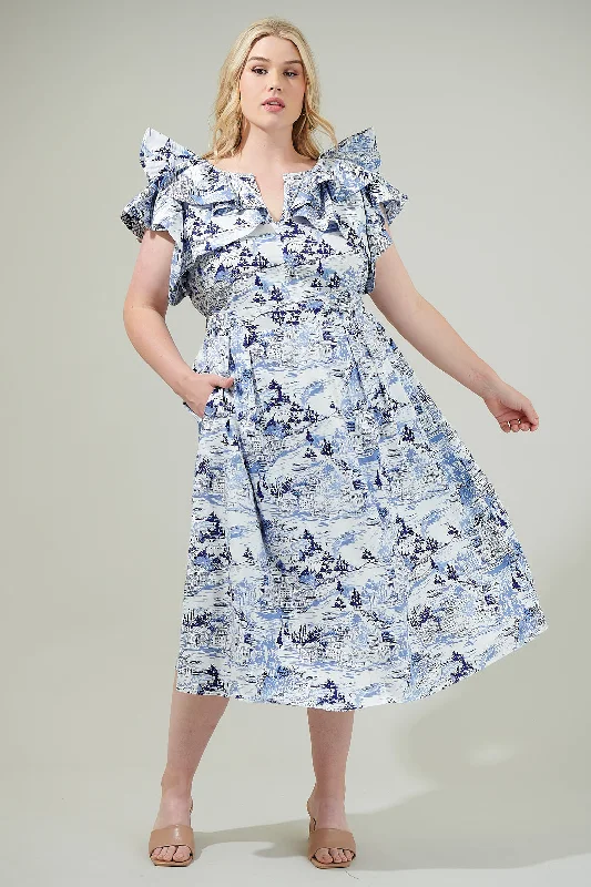 Wrap - style midi dresses in silk for a sophisticated office look Francine Toile Sky Santana Tie Back Midi Dress Curve Wrap - style midi dresses in silk for a sophisticated office look Francine Toile Sky Santana Tie Back Midi Dress Curve