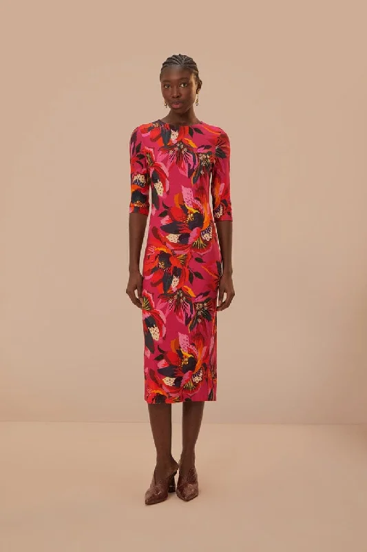 Midi dresses with tassel accents for a bohemian and free - spirited style Colorful Flowers Jersey Midi Dress Midi dresses with tassel accents for a bohemian and free - spirited style Colorful Flowers Jersey Midi Dress