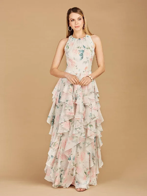 V - neck organza wedding dresses for a romantic touch Lara Dresses 29247 Ruffled Print Long Formal Dress V - neck organza wedding dresses for a romantic touch Lara Dresses 29247 Ruffled Print Long Formal Dress
