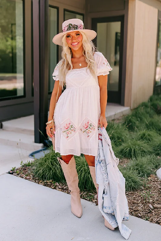 Mini dresses with V - necklines for a flattering shape Feeling At Home Embroidered Dress In White Mini dresses with V - necklines for a flattering shape Feeling At Home Embroidered Dress In White