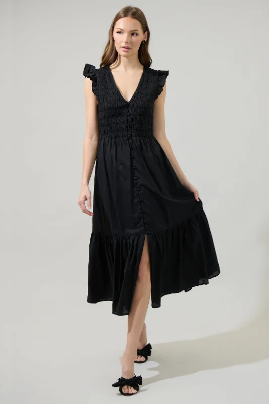 Sleeveless midi dresses with lace details for summer weddings Angie Smocked Tiered Midi Dress Sleeveless midi dresses with lace details for summer weddings Angie Smocked Tiered Midi Dress