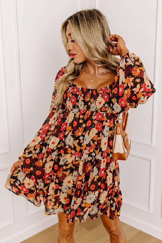 Mini dresses with button - down fronts Gentle Heart Floral Smocked Dress in Black