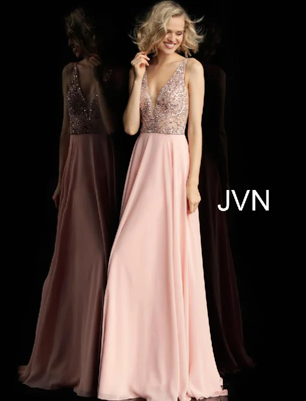 Lace - covered wedding dresses with a scalloped hem​ Jovani 60477 Long Prom Dress