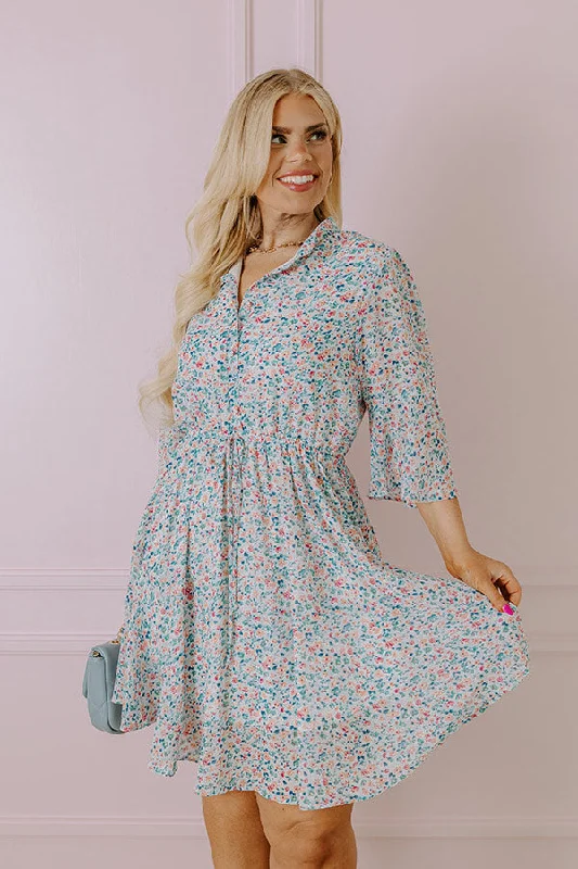 Mini dresses with geometric prints for a modern aesthetic Headed Down Memory Lane Dress In Sky Blue Curves