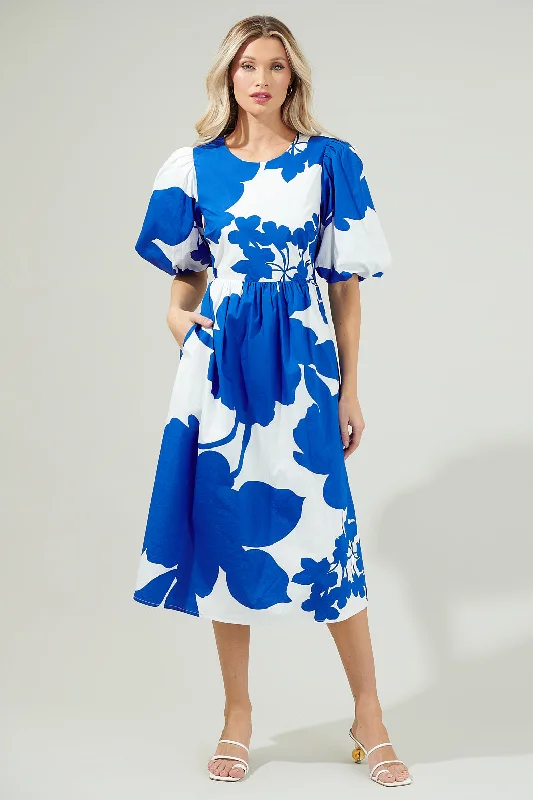 Midi dresses with one - shoulder designs for a modern and asymmetric style Yardley Floral Poplin Puff Sleeve Midi Dress Midi dresses with one - shoulder designs for a modern and asymmetric style Yardley Floral Poplin Puff Sleeve Midi Dress