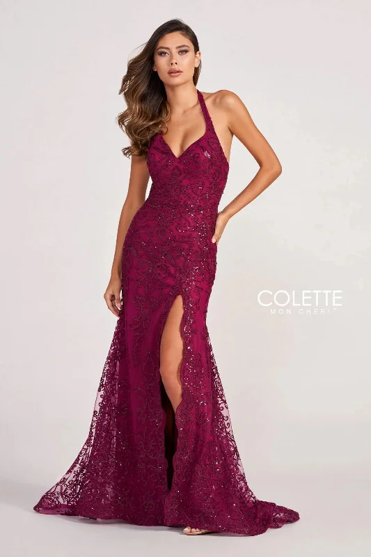 Maternity dress for baby shower with floral pattern Colette CL2027 Long Fitted Formal Halter Prom Dress Maternity dress for baby shower with floral pattern Colette CL2027 Long Fitted Formal Halter Prom Dress