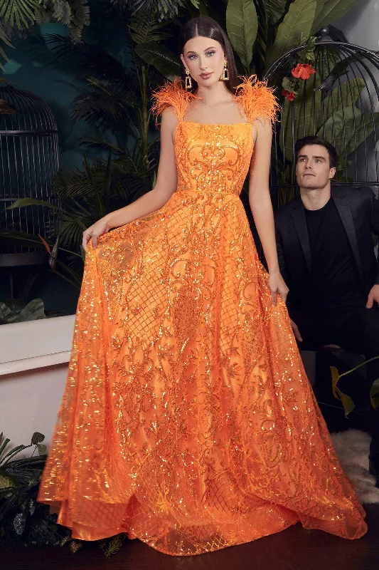 Cathedral train wedding dresses for a grand entrance Cinderella Divine KV1076 Long Orange Evening Gown Cathedral train wedding dresses for a grand entrance Cinderella Divine KV1076 Long Orange Evening Gown