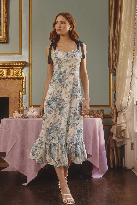 Midi dresses with embroidered accents for a unique and detailed design Majesty Floral Villa Garden Eyelet Midi Dress