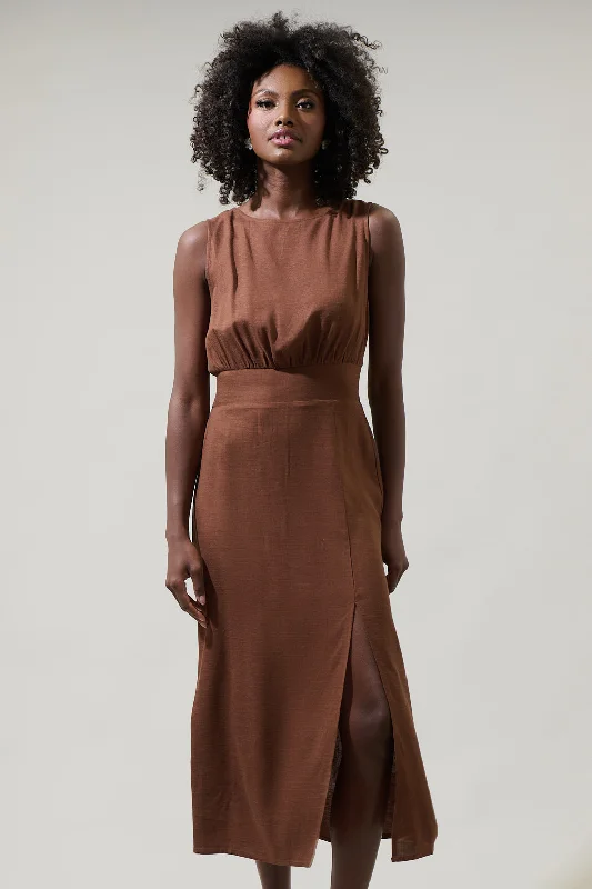 Midi dresses with ribbed textures for a unique and tactile appearance Balmy Smocked Back Midi Dress Midi dresses with ribbed textures for a unique and tactile appearance Balmy Smocked Back Midi Dress