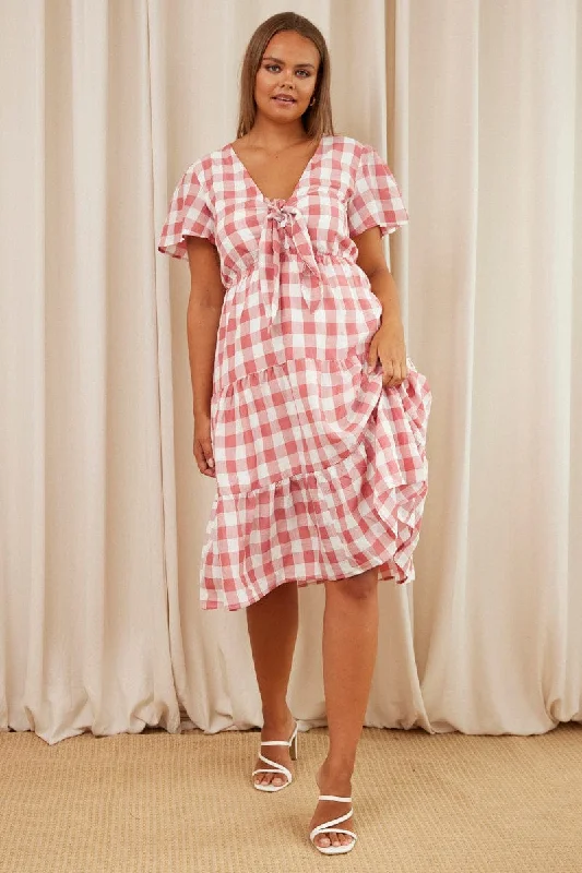 Midi dresses with ruffled bodices for a more pronounced feminine look Check Midi Dress V-neck Short Sleeve Midi dresses with ruffled bodices for a more pronounced feminine look Check Midi Dress V-neck Short Sleeve